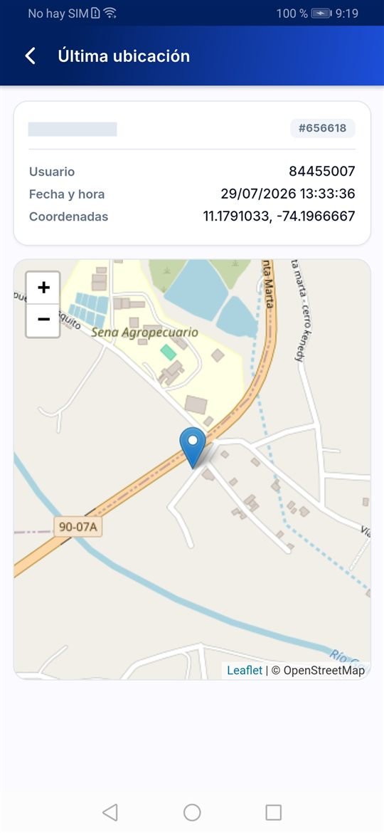 Última ubicación del técnico sobre el mapa, con los datos personales ocultos